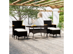 Vidaxl 5 Pcs Conjunto Jantar P/ Jardim Vime Pe E Vidro Temperado Preto