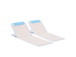 Conjunto De Creme 2 Esteiras Praia Com Encosto Reclinável Em 5 Níveis Bolsa Transporte E Apoio Cabeça 48x134x33-43 Cm Branco