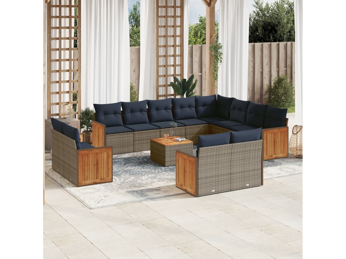 Vidaxl Conjunto De Sofá De Jardim Com 13 Peças E Almofadas Em Rattan Sintético Cinza