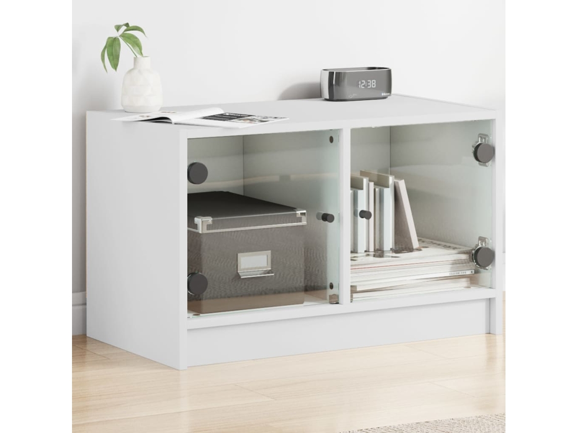 Vidaxl Móvel De Tv C/ Portas De Vidro 68x37x42 Cm Branco