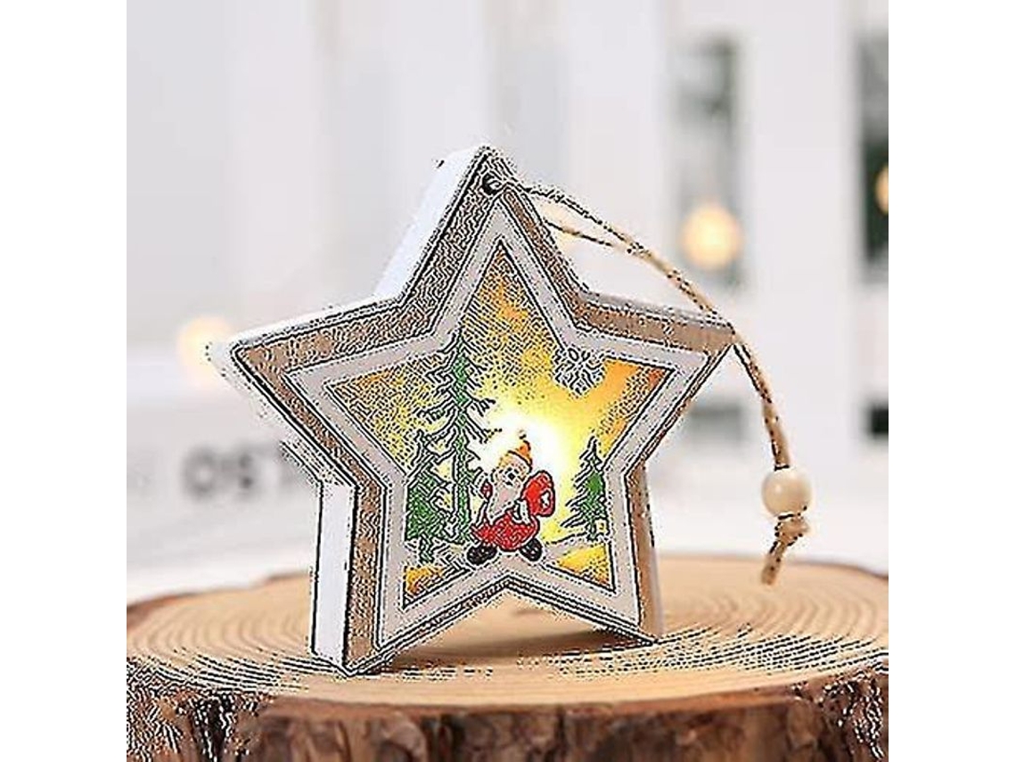 Ornamento De Natal De Madeira Com Luz, 2 Peças (estrela)