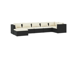 MAISON EXCLUSIVE Conjunto Lounge de Jardim 7 Pcs com Almofadões Vime Pe Preto