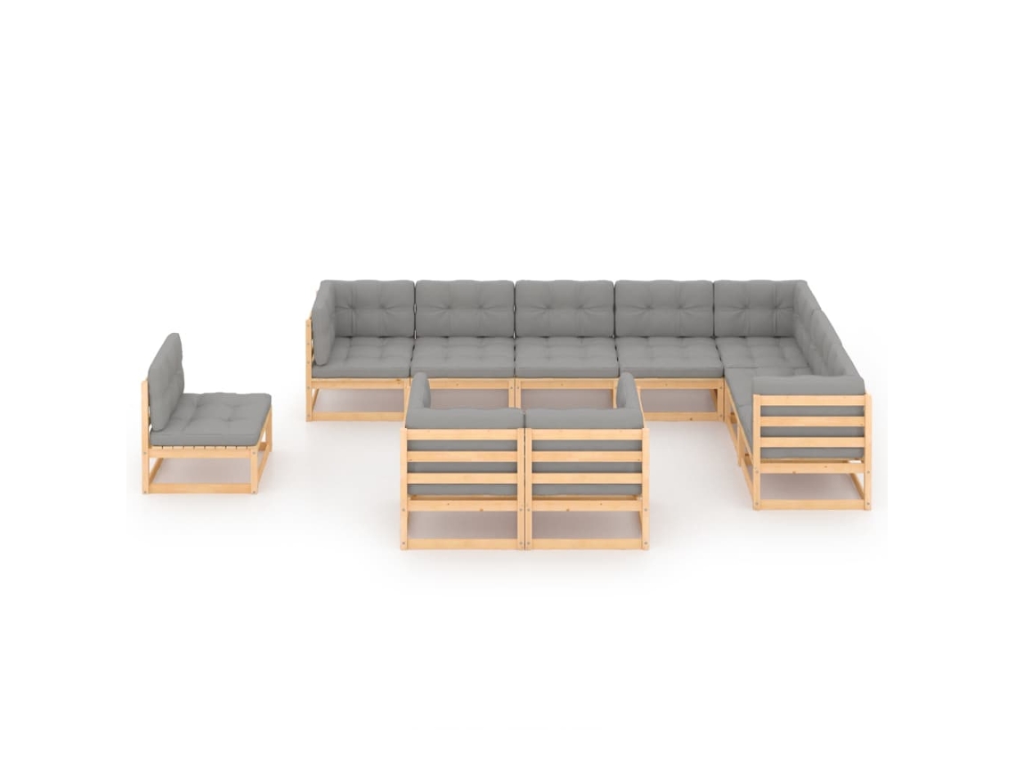 Maison Exclusive - 10 Pcs Conjunto Lounge De Jardim C/ Almofadões Pinho Maciço