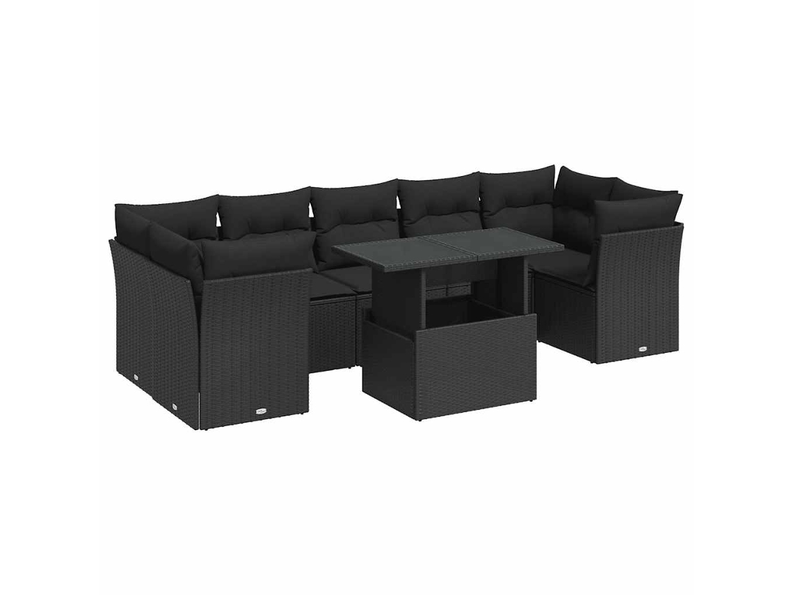 Conjunto de 8 Sofás de Jardim com Almofadões Vime Pe Preto MAISON EXCLUSIVE (8 pcs)