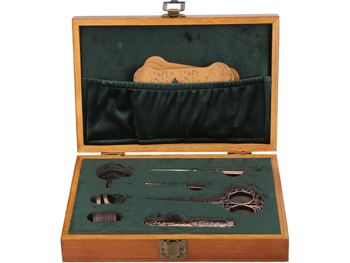 Conjunto De Tesouras Bordado Vintage, Ferramentas Costura Em Aço Inoxidável, Caixa E Dedais (bronze