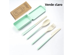 Conjunto de Talheres Portáteis de Quatro Peças, Feitos de Plástico Pp Ecológico, Desmontáveis. MDUG (verde Claro)