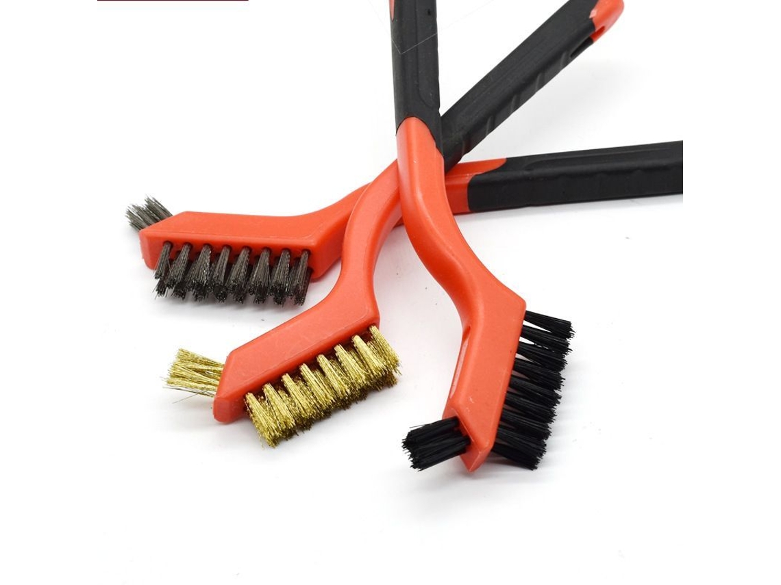 Set de 6 mini escovas de cerdas de nylon, latão e aço inoxidável para limpeza S/MARCA