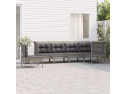 Vidaxl 6 Pcs Conjunto Lounge De Jardim C/ Almofadões Vime Pe Cinzento