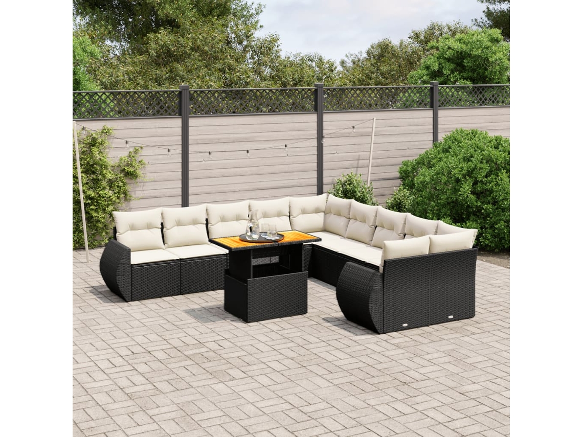 Vidaxl 11 Pcs Conjunto Sofás De Jardim C/ Almofadões Vime Pe Preto