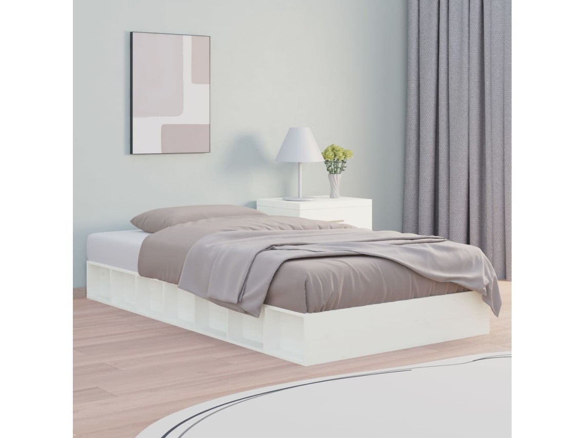 Estrutura De Cama Casal 135x190 Cm Madeira Maciça Branco