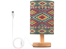 Abajur De Cabeceira Com Estampa Étnica Para Quarto, Portas De Carregegamento Usb C, Luminária De Mesa Cabeceira, Luminária