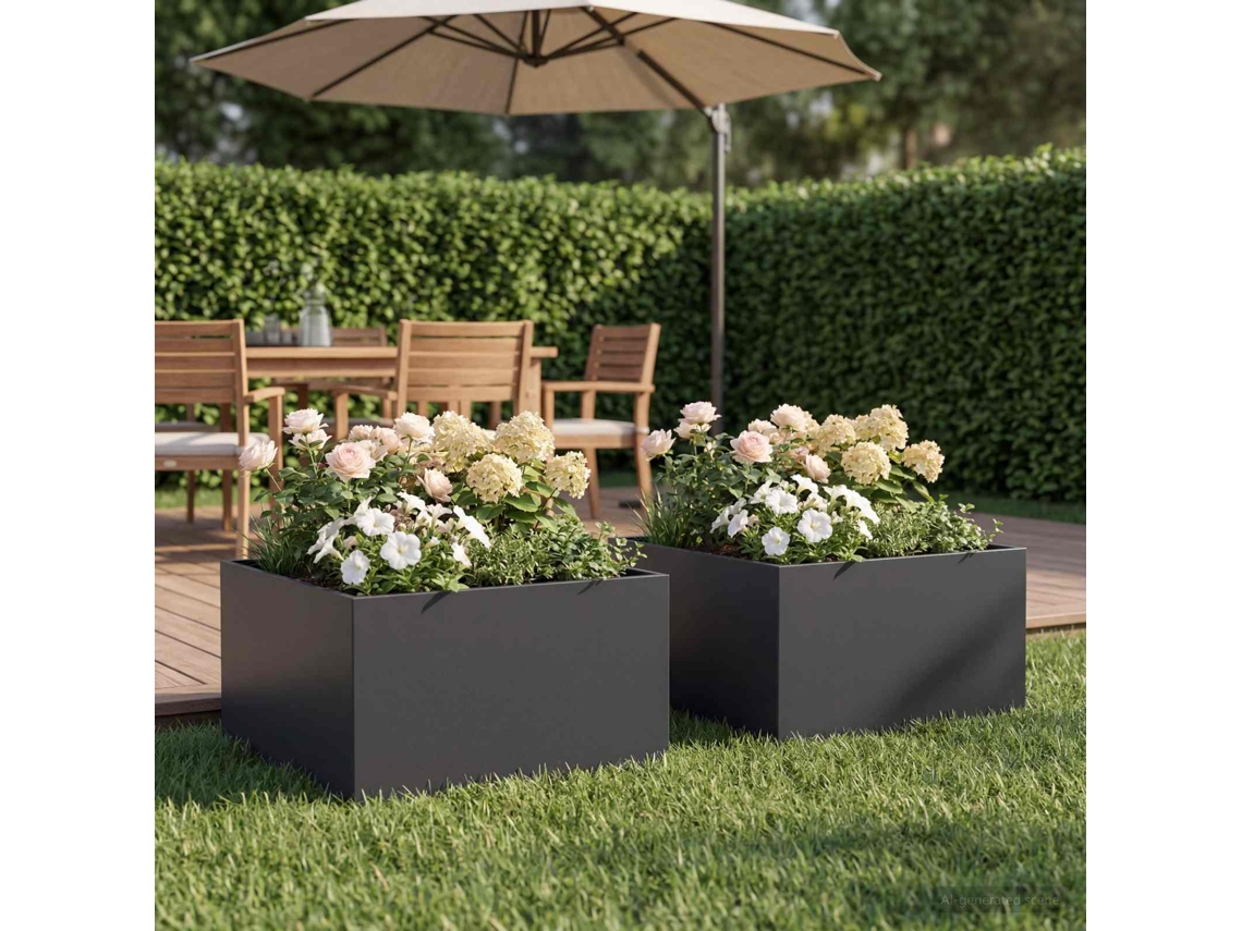 Vidaxl Vaso De Jardim 2 Unid. Preto 60 X 60 X 30 Cm