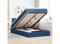 Vidaxl Estrutura de Cama Otomana com Colchão 120x190 Cm Tecido Azul