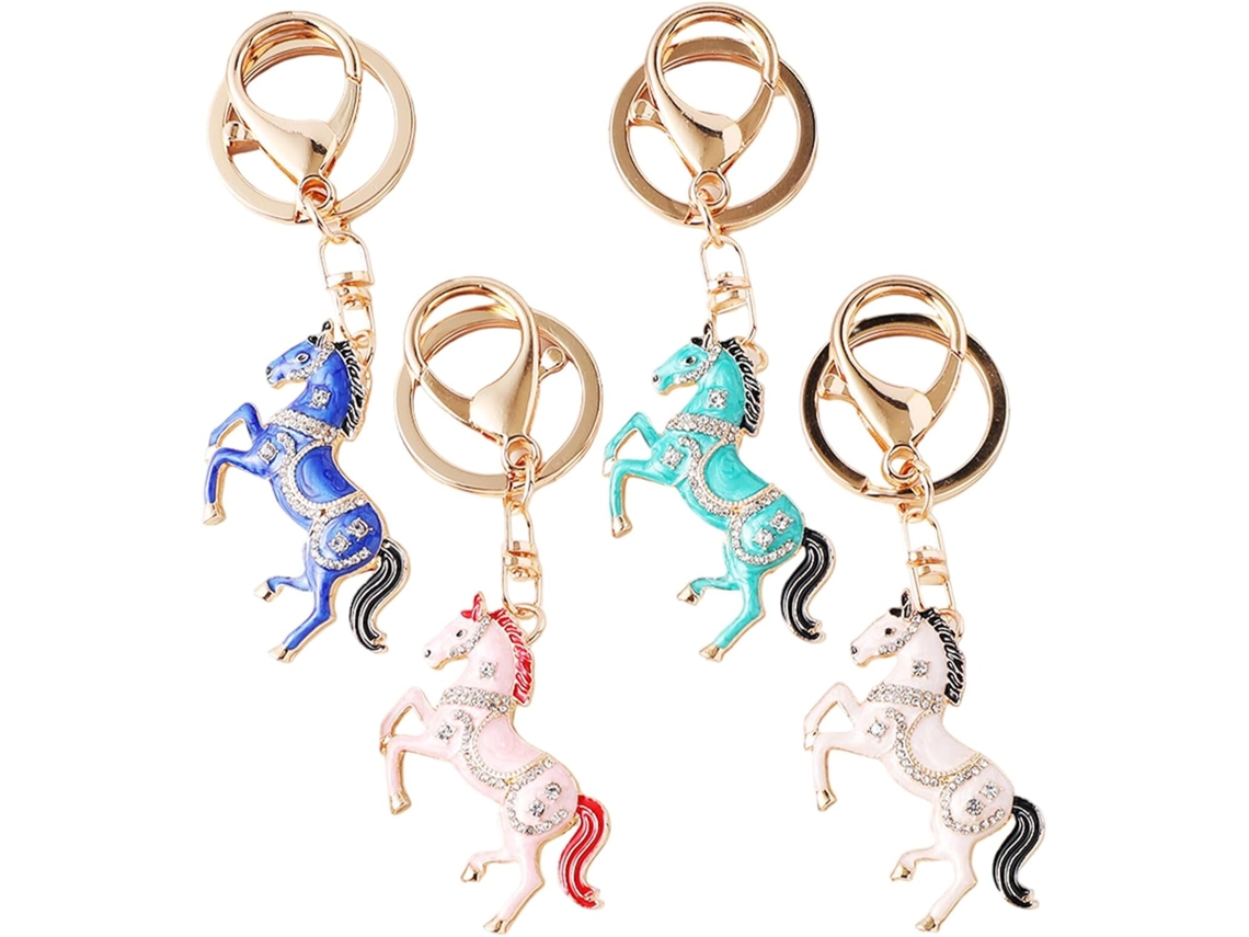 Conjunto De 4 Chaveiros De Cavalo Em Liga Metálica Com Strass Coloridos, Pingentes Decorativos Do Zodíaco.