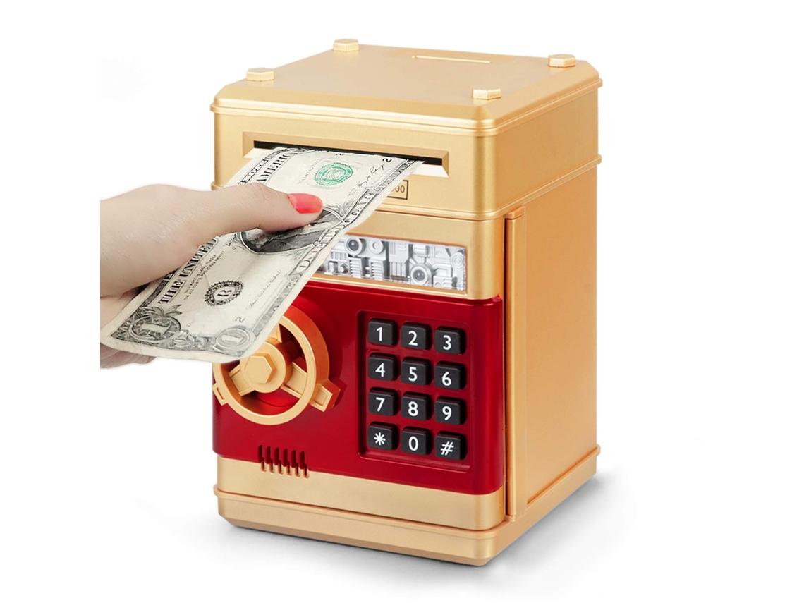 Cofrinho Eletrônico Forma Porquinho Moedas Crianças Amarelo Dourado