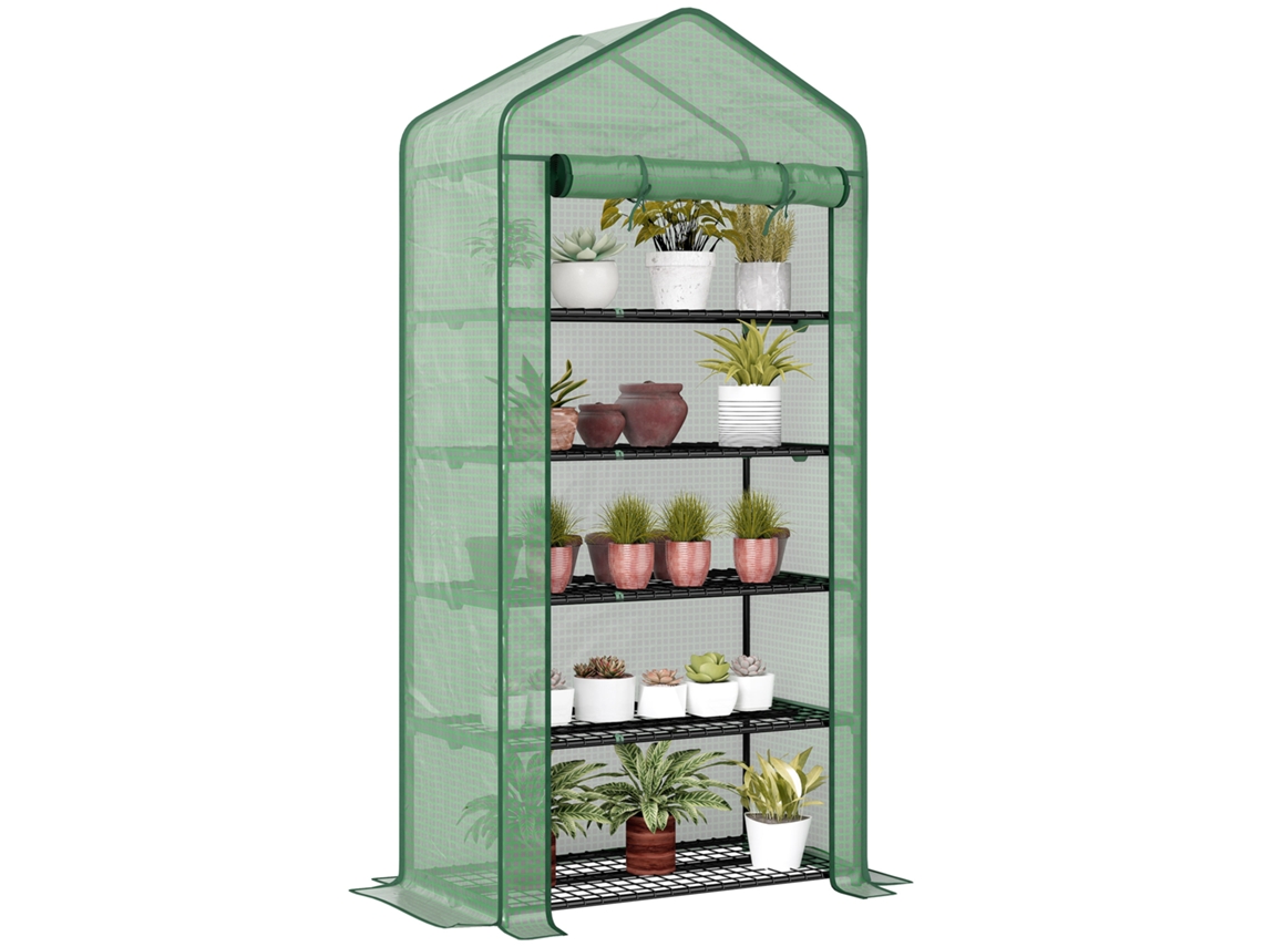 Estufa De Jardim Com 5 Níveis E 1 Porta De Enrolar, Cobertura Reforçada Em Pe, Durável, Dimensões 90 Cm (c) X 49 Cm (l) X 193 Cm (a).