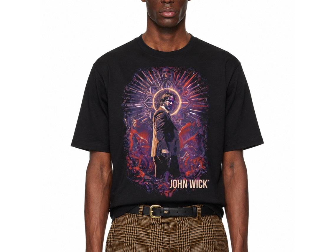 Rockinstone John Wick Neon Halo Recolor Black Adult T-shirt Size:s