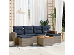 Vidaxl Conjunto De Sofá De Jardim Com 7 Peças E Almofadas Em Rattan Sintético Cinza
