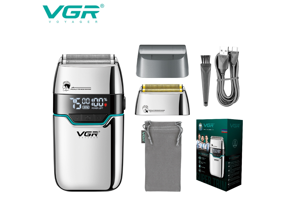 (prateado) Barbeador Elétrico Com Corpo Metálico, Visor Digital, Recarregável, Cabeça De Clareamento, Aparador Elétrico