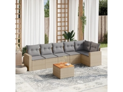 Vidaxl 7 Pcs Conjunto De Sofás P/ Jardim Com Almofadões Vime Pe Bege