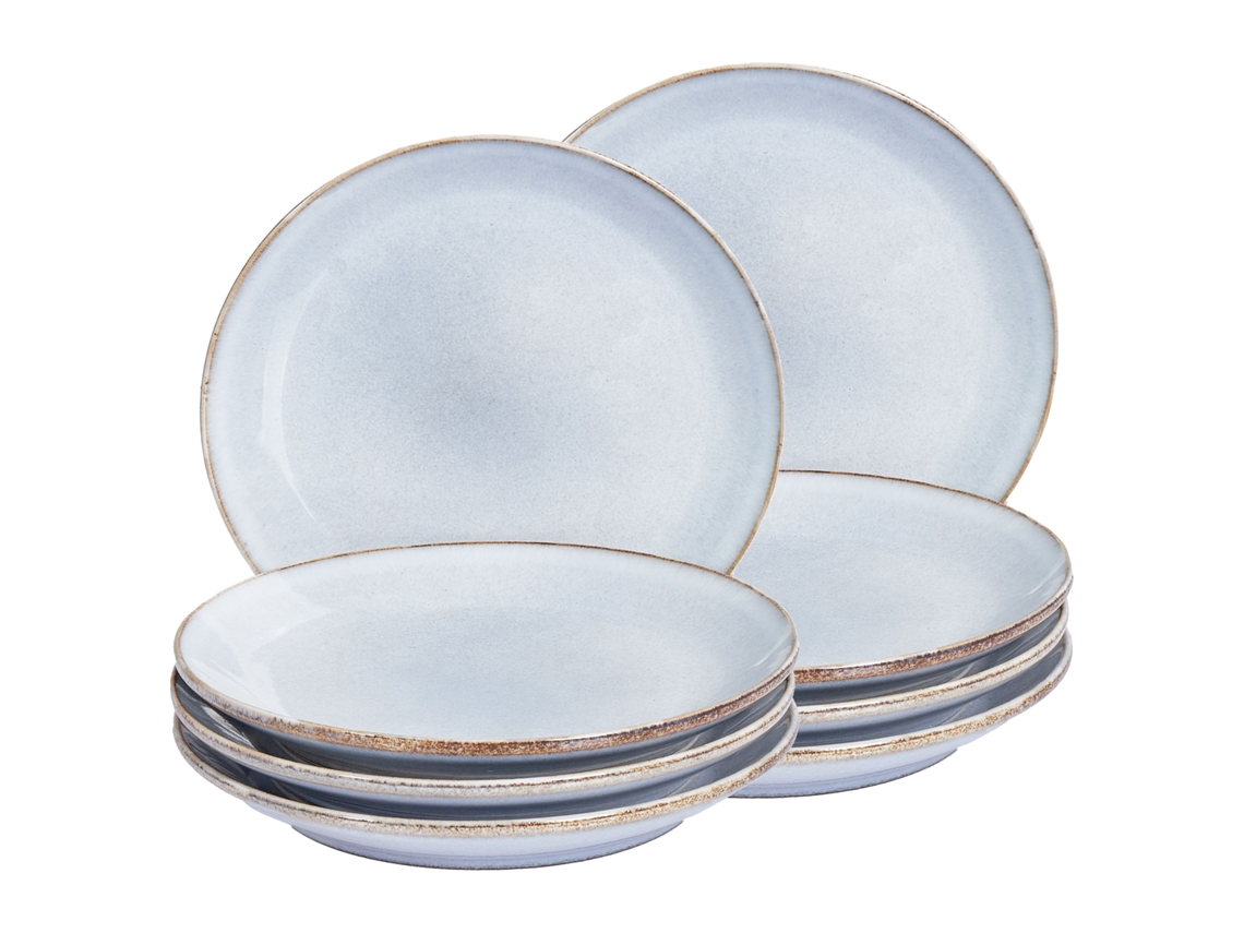 Conjunto De 8 Pratos De Sobremesa Juniper Grés Azul Claro 21 Cm