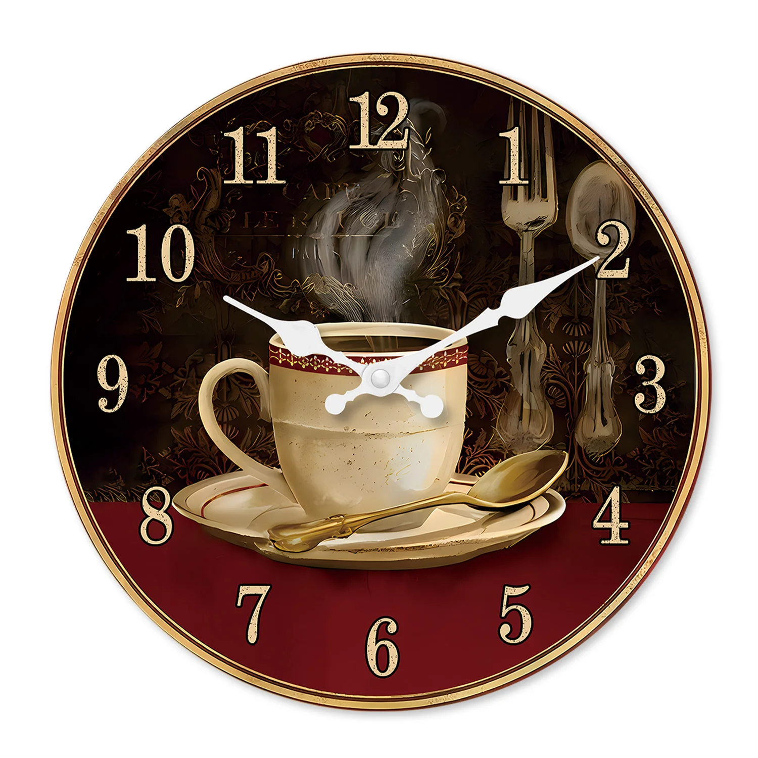 Relógio de parede Madeira com estampa vintage de café Xícara (35,5 cm), relógio de quartzo silencioso.