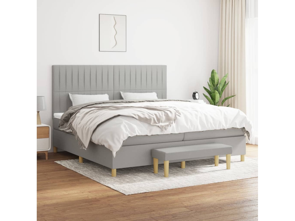 Vidaxl Cama Com Molas/colchão 200x200 Cm Tecido Cinza-claro