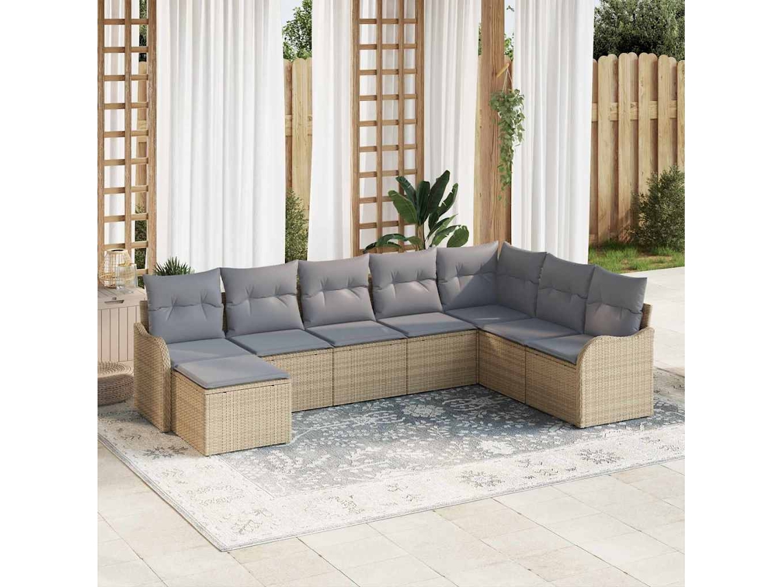 Vidaxl Conjunto De Sofá De Jardim 8 Unid. Bege E Cinza Claro Vime Pe