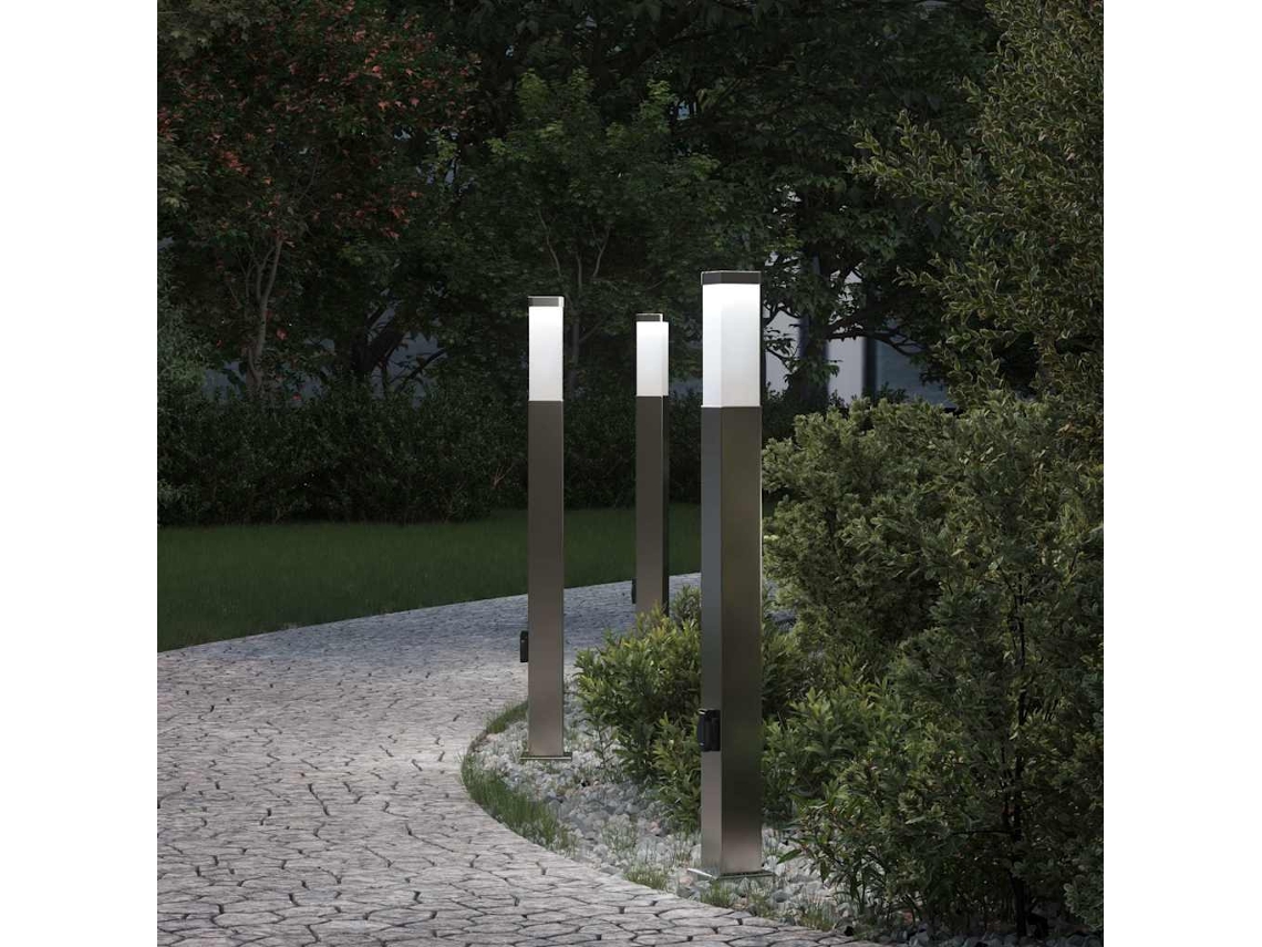 Vidaxl Luminárias De Balizador Com Tomada, 3 Peças, 80 Cm, Aço Inoxidável, Ip44