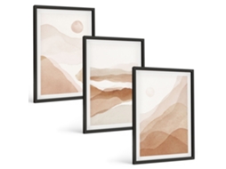 Quadros Decorativos Para Parede Paisagens Abstratas Em Marrom Moldura Preta Imagens Para Um Quarto Infantil Espelharte (3 Piezas De 40x60 Cm)