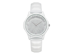 Relógio Feminino de Quartzo com Pulseira de Silicone Moda Strass Mostrador Redondo Branco
