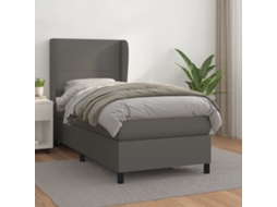 Vidaxl Cama Com Molas/colchão 90x200 Cm Couro Artificial Cinzento