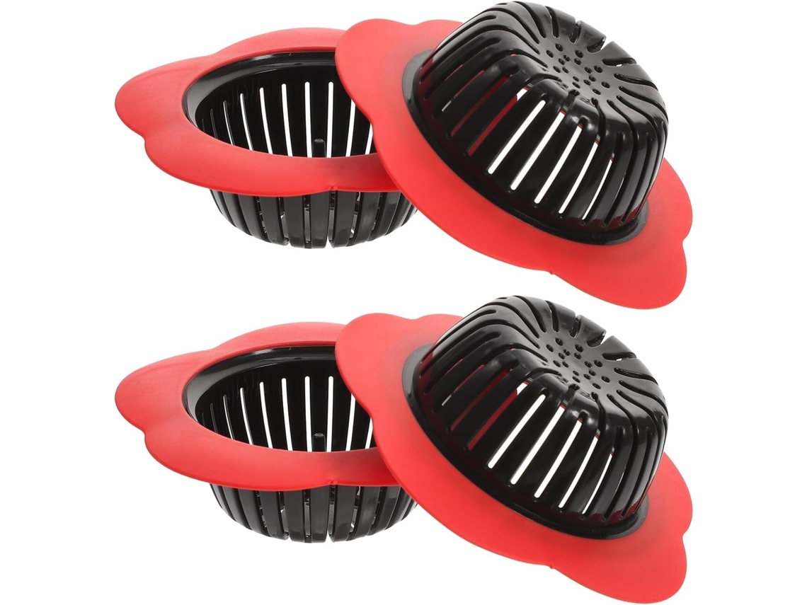 Conjunto De 4 Filtros Ralo Pia Cozinha Em Tpr Vermelho, Com Borda