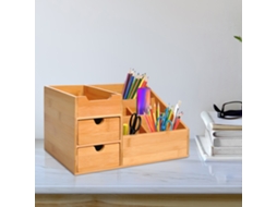 Organizador De Escritório Com 2 Gavetas, Cor Natural, 33x20,5x15,5cm, Para Materiais.