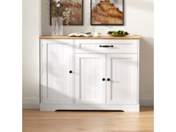 Aparador Moderno E Elegante Com 3 Portas E Gaveta, Buffet Para Sala De Jantar, Sala De Estar E Corredor (branco+natural) Ge