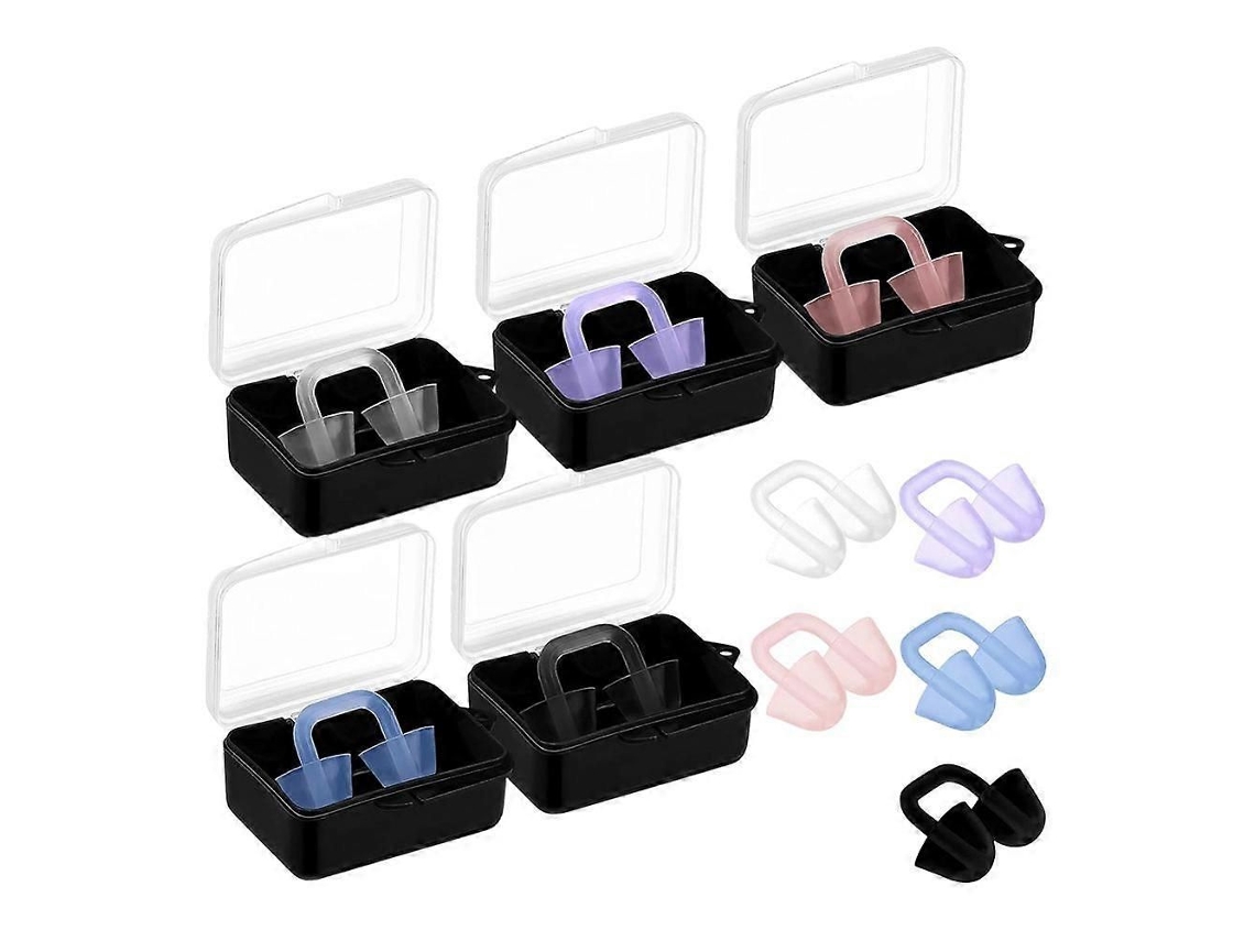 Conjunto De 5 Protetores Nasais Para Natação, Clipe Nasal Transparente De Silicone Com Estojo De Armazenamento De Plástico, Clipe Nasal À Prova D
