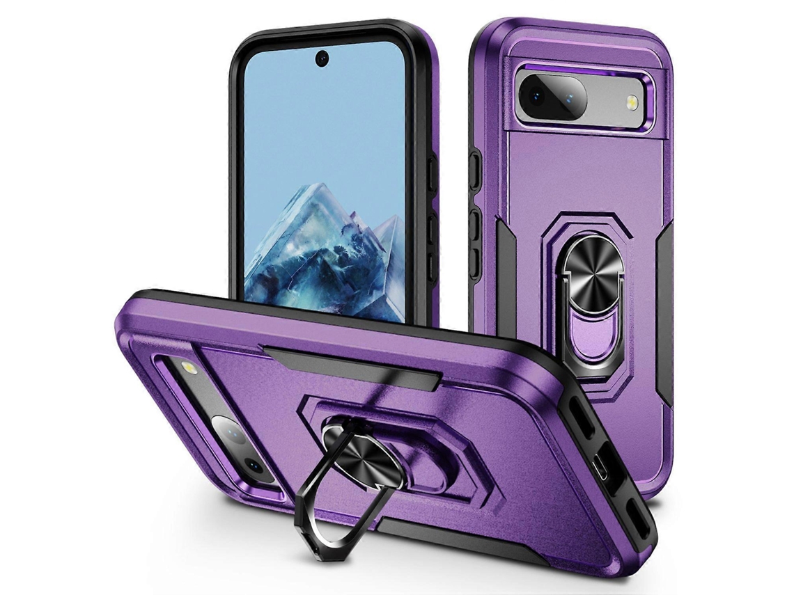 Capa Para Google Pixel 8a Com Suporte De Anel De Nível Militar, Pc Tpu, Capa Para Celular, Roxa E Preta