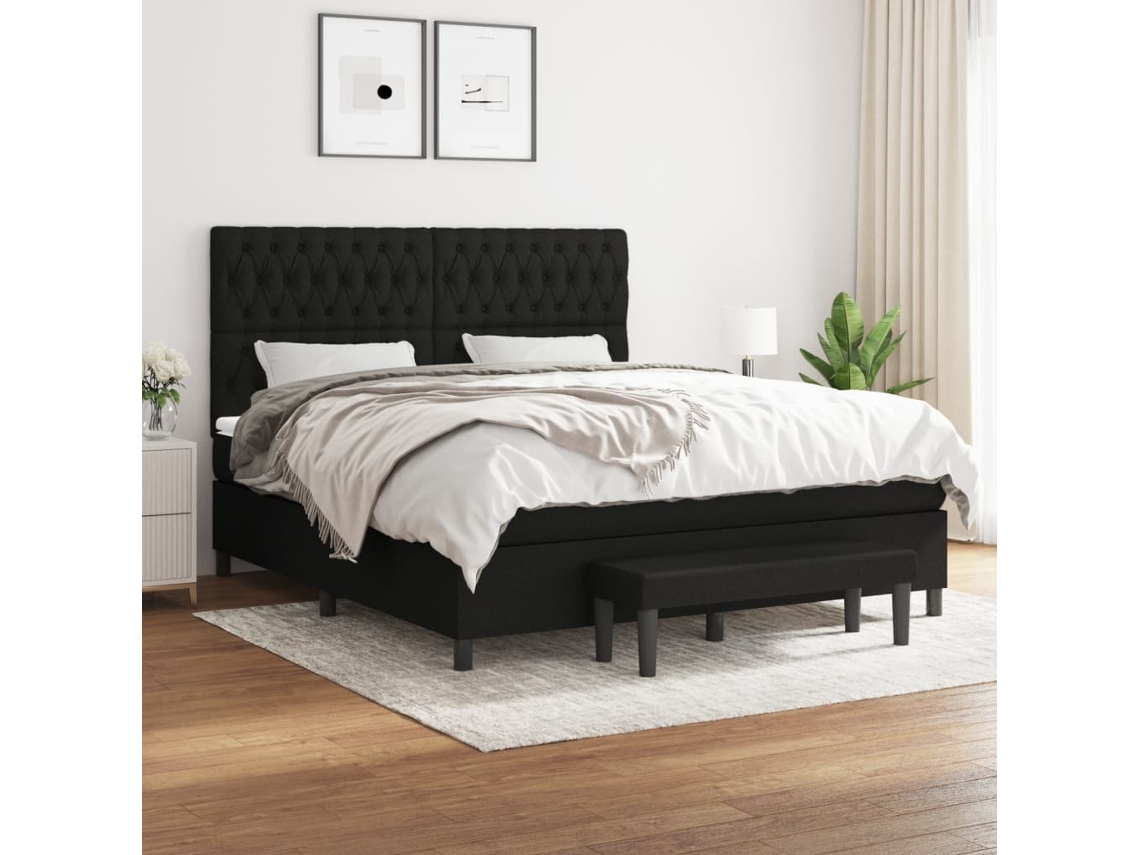 Cama Com Molas/colchão 180x200 Cm Tecido Preto