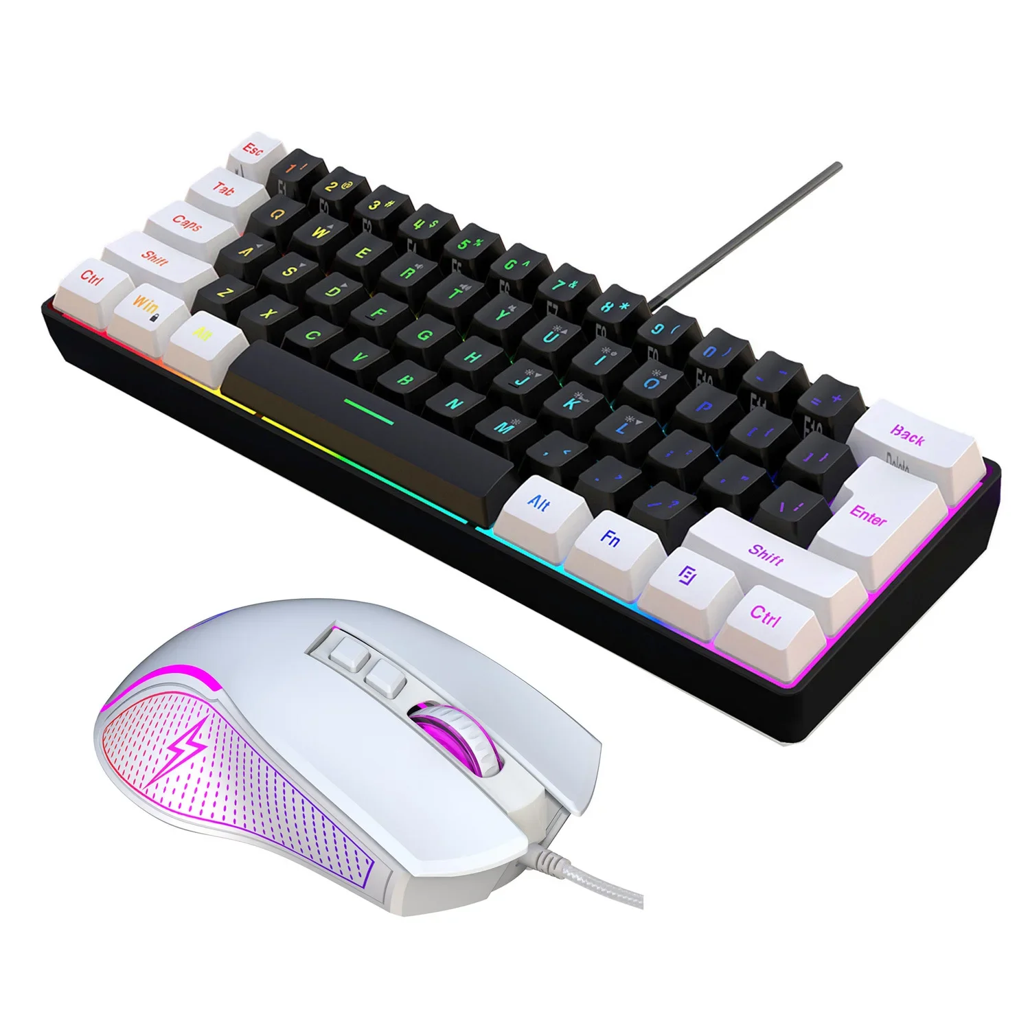 Conjunto De Teclado E Mouse (preto E Branco) Para Jogos, Uso Doméstico E No Escritório - Mini Conjunto