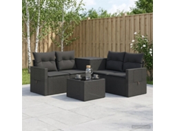 Vidaxl Conjunto De Sofás 6 Unid. Preto Rattan Poliéster E Aço