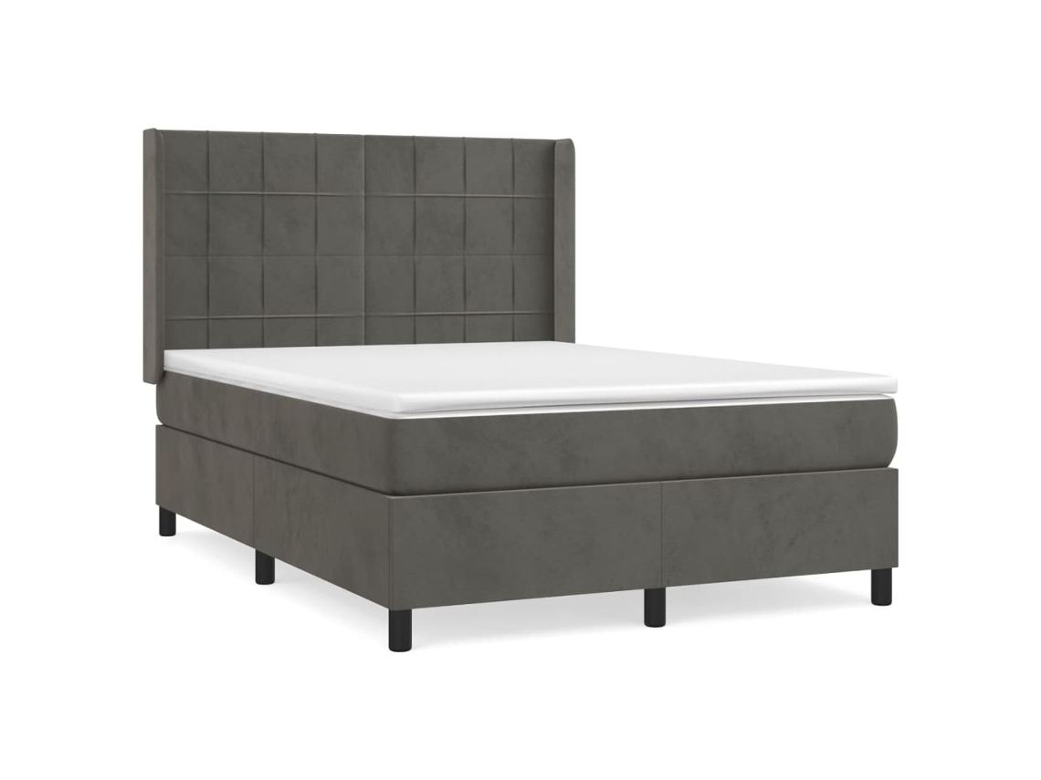 Cama com Molas e Colchão Veludo Cinzento Escuro MAISON EXCLUSIVE (140x190 cm)