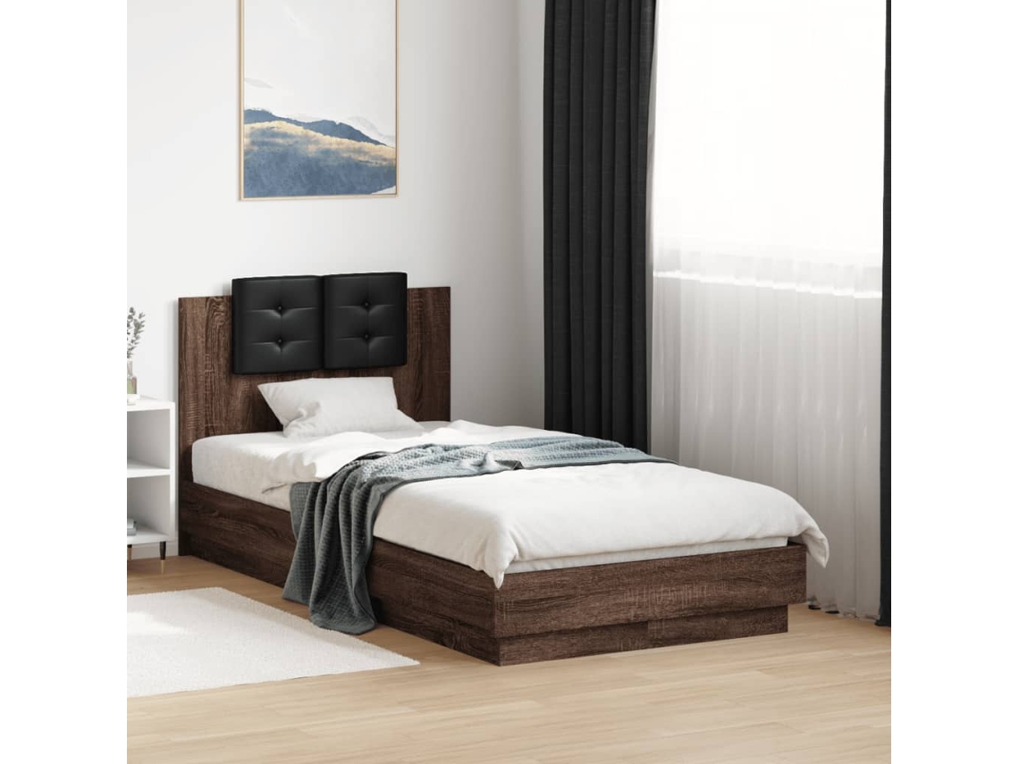 Estrutura Cama Cabeceira/luzes Led 90x190 Cm Carvalho Castanho