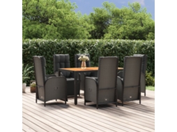 Vidaxl 7 Pcs Conjunto De Jantar P/ Jardim C/ Almofadões Vime Pe Preto
