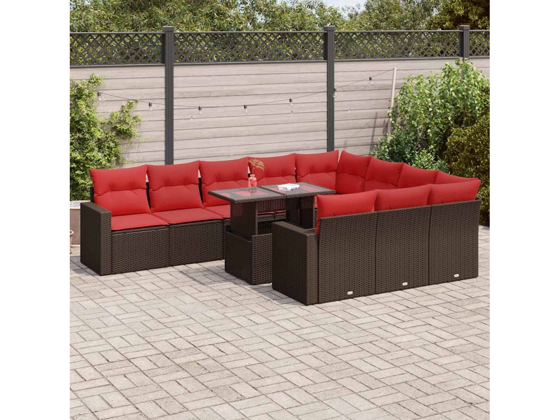Vidaxl 11 Pcs Conjunto Sofás De Jardim C/ Almofadões Vime Pe/acácia