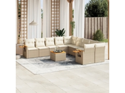 Vidaxl 11 Pcs Conjunto Sofás De Jardim C/ Almofadões Vime Pe Bege