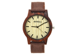 Relógio masculino de madeira de bambu com pulseira de lona e movimento de quartzo (vermelho)