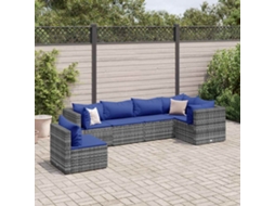 6 Pcs Conjunto Lounge De Jardim C/ Almofadões Vime Pe Cinza Dkd Home Decor