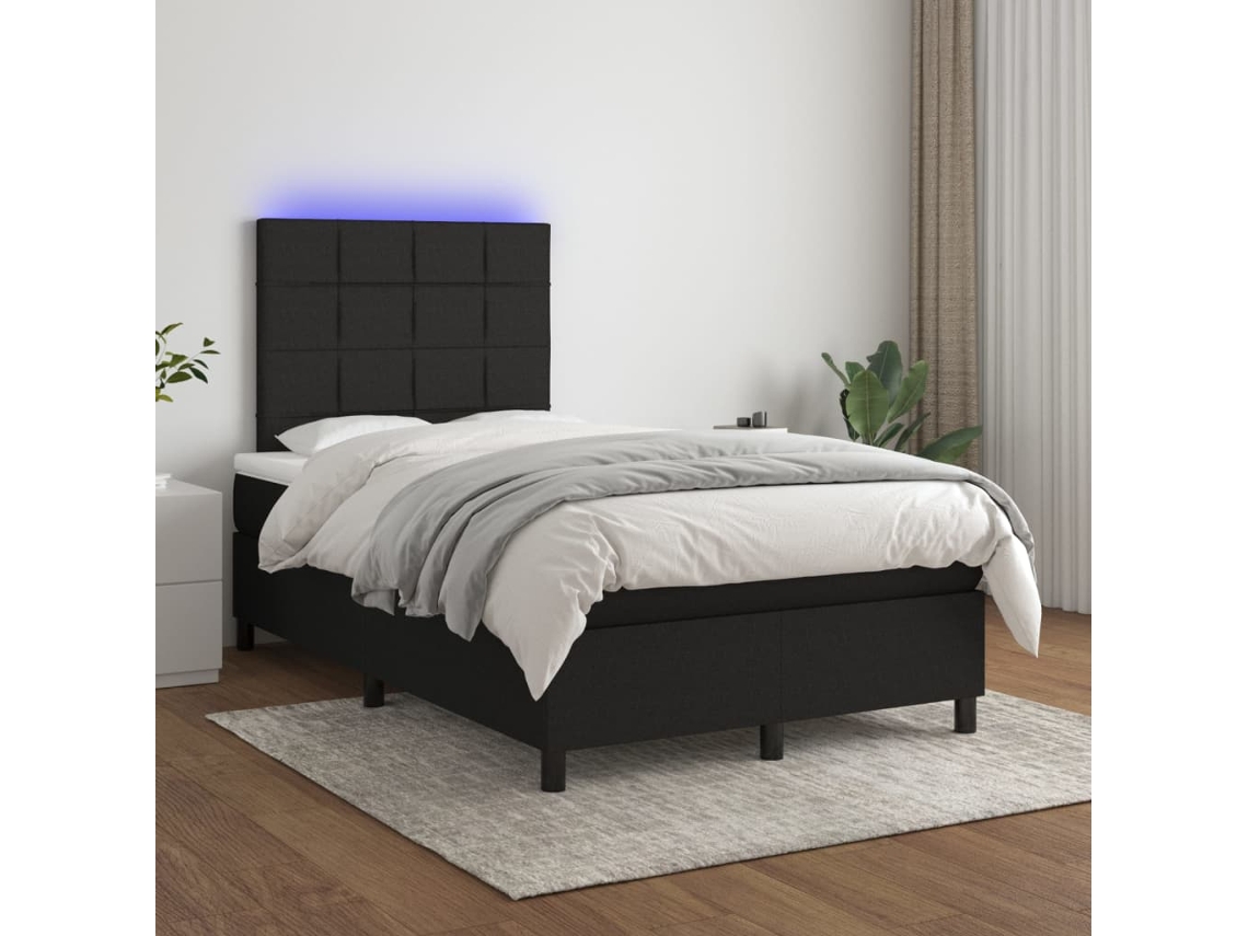 Vidaxl Cama Box Spring C/ Colchão E Led 120x200 Cm Tecido Preto