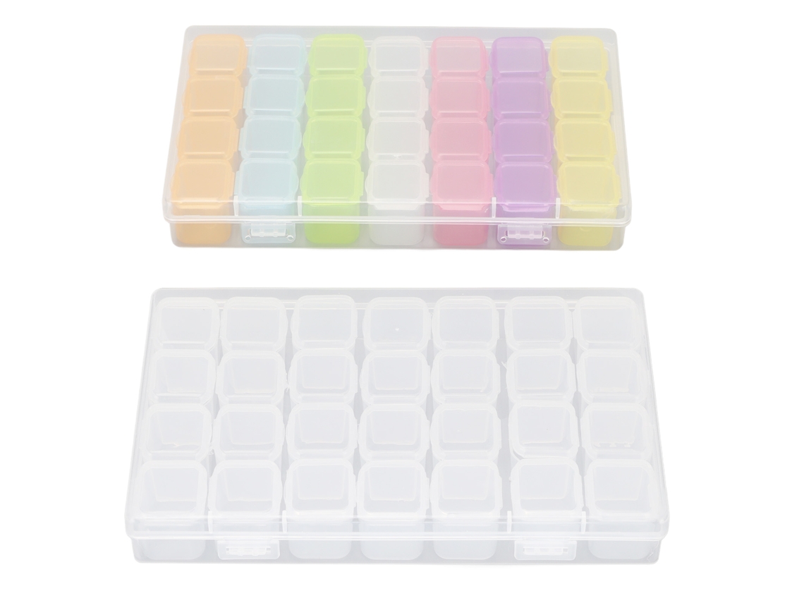 2 Caixas De Armazenamento Para Artigo De Unhas Transparentes De Plástico Com 28 Compartimentos Multifuncionais Para Strass E Acessórios