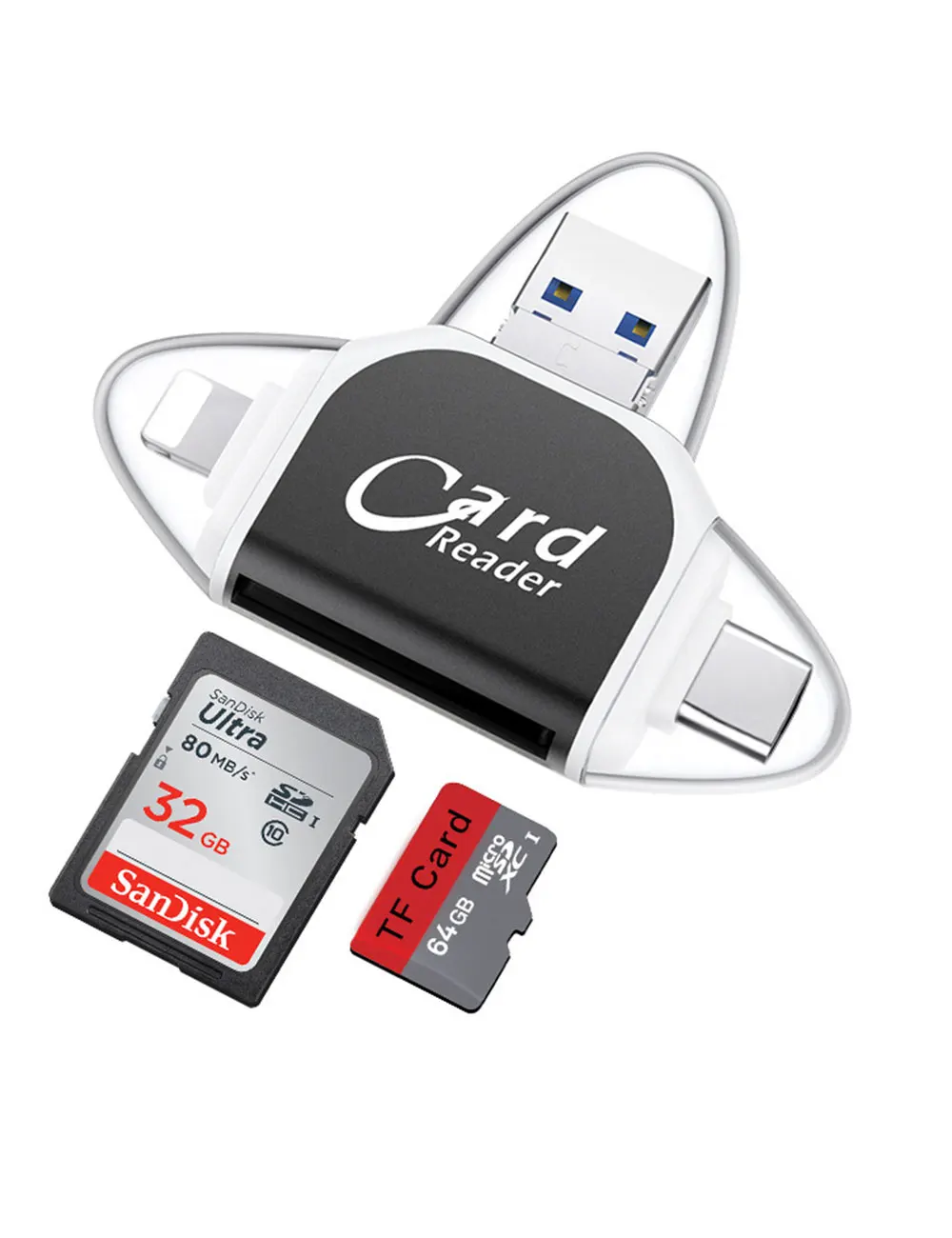 Leitor De Cartão Sd 4 Em 1 Da Melhor Qualidade, Adaptador Micro Tf Para Visualização De Fotos E Vídeos Da Câmera No Windows, Mac,